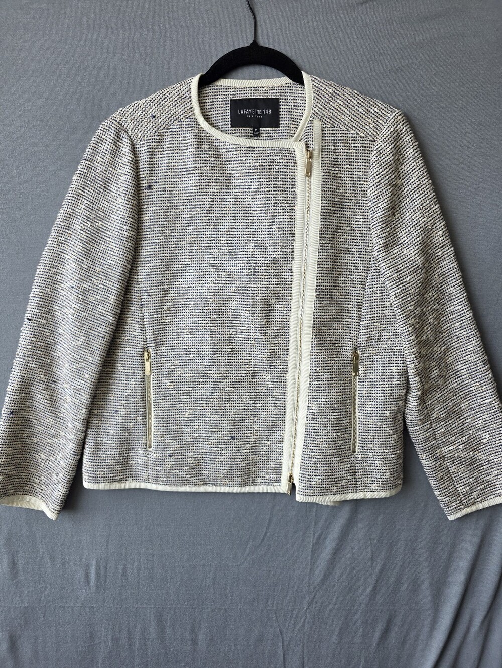 Lafayette 148 New York Christa Tweed Boucle Moto Jacket M Asymmetrical Zip